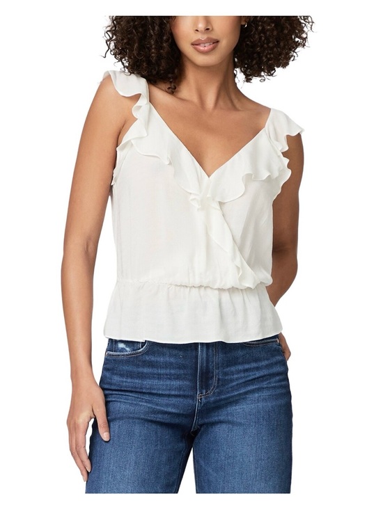 PAIGE Tops - PAIGE Ivory Ruffle Wrap Blouse Sleeveless V Neck Peplum Romantic Feminine Top
